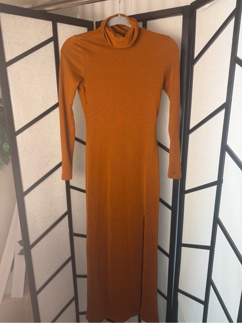SHEIN Rust Orange Turtleneck Maxi Dress
